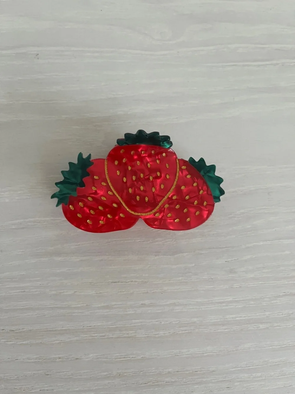 Strawberry Trio Resin Hair Clip - Red & Green